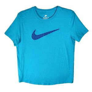 Nike Tee Blue Embroidered Swoosh Logo Checkered Plaid Graphic T Shirt Women's M